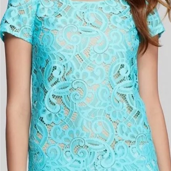 Lily Pulitzer Turquoise Lace Top Size XS Back Zip Puff Sleeve - Picture 11 of 11